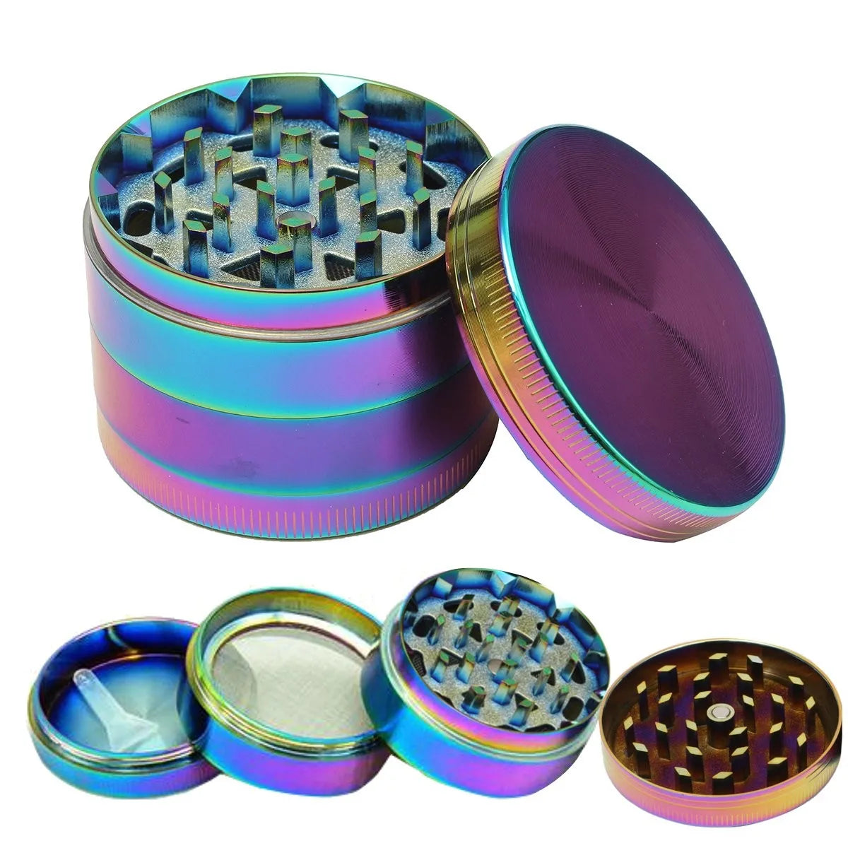 Stylischer 4-teiliger Regenbogen Aluminium-Grinder - Cannabiothek