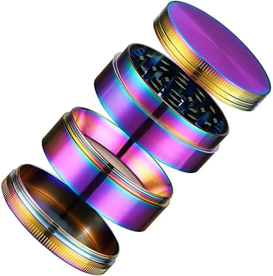 Stylischer 4-teiliger Regenbogen Aluminium-Grinder - Cannabiothek