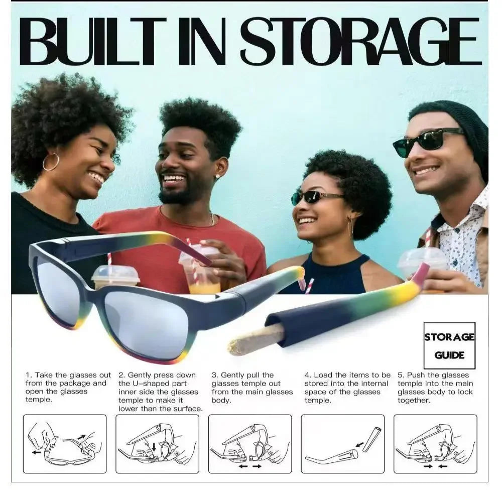Stylische Sonnenbrille mit Röhrchen, Halter & Rollpapier-Fach - Cannabiothek