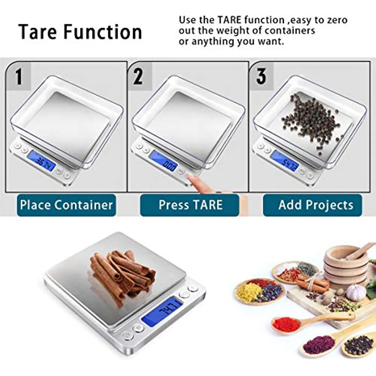 Digitale Präzisionsküchenwaage 3000g/0.1g mit LCD-Display und Tara-Funktion - Cannabiothek