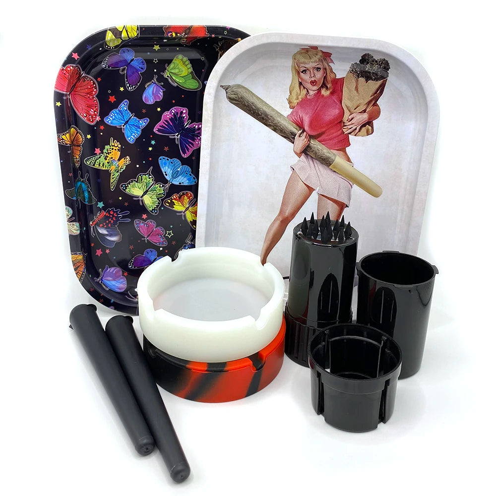 All-in-One Set – Rolltray, Grinder, Aschenbecher & Aufbewahrungsröhrchen - Cannabiothek